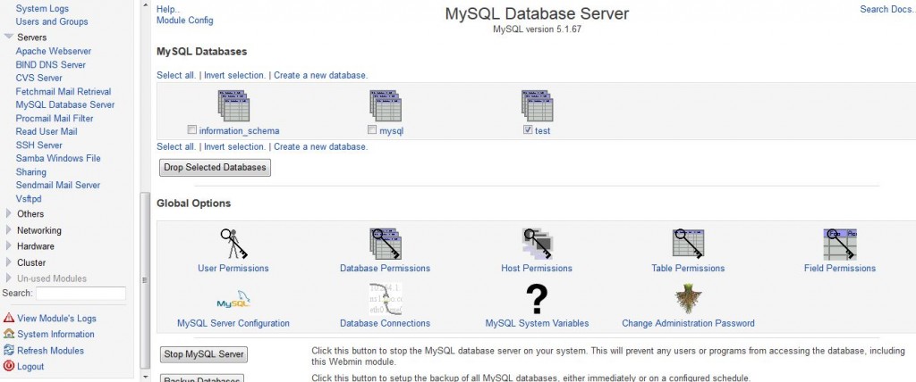 install additional mysql database server webmin