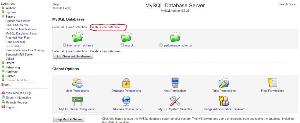 install additional mysql database server webmin